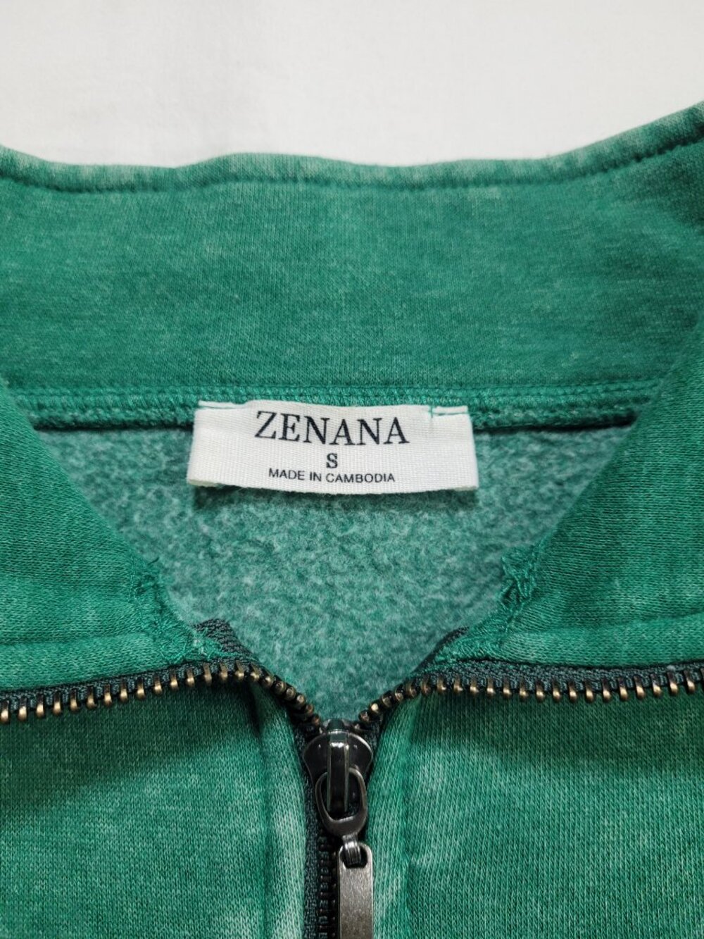 Zenana Acid Wash Fleece Half Zip Pullover Crop Sweatshirt Green Small Athleisure - Picture 3 of 10